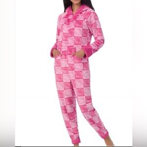 Hello Kitty Pink Women’s One Piece Fleece Plush Sleepwear(Size Medium)